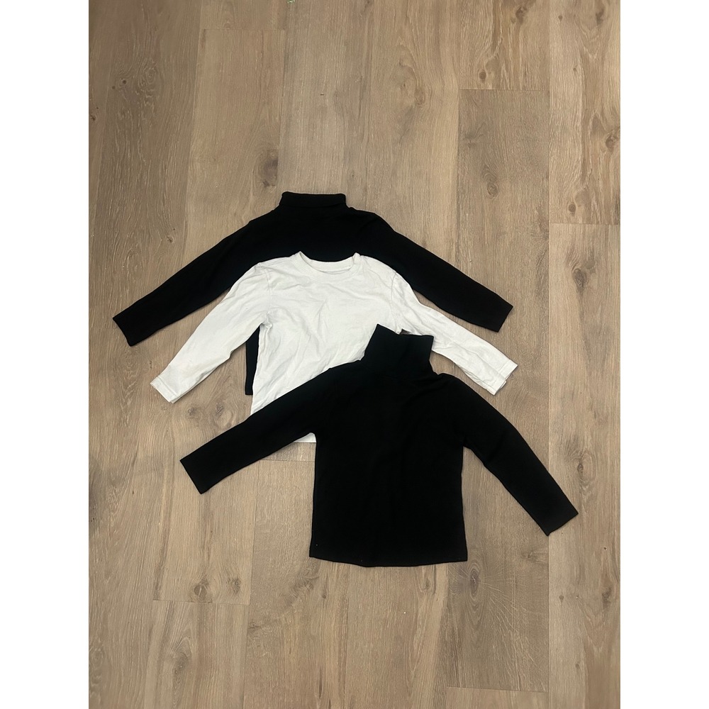 Boys Bundle of 3 Long Sleeve Black & White Shirts Size 4T Turtleneck & Crew Neck